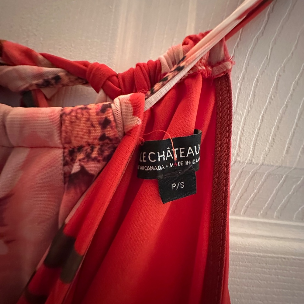 Le Château Floral Halter Dress – Orange & Pink – Petite Small – Made in Canada - Picture 6 of 10